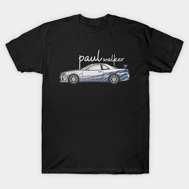 paul walker ( skyline r34 gtr spec ) T-Shirt by MOTOSHIFT